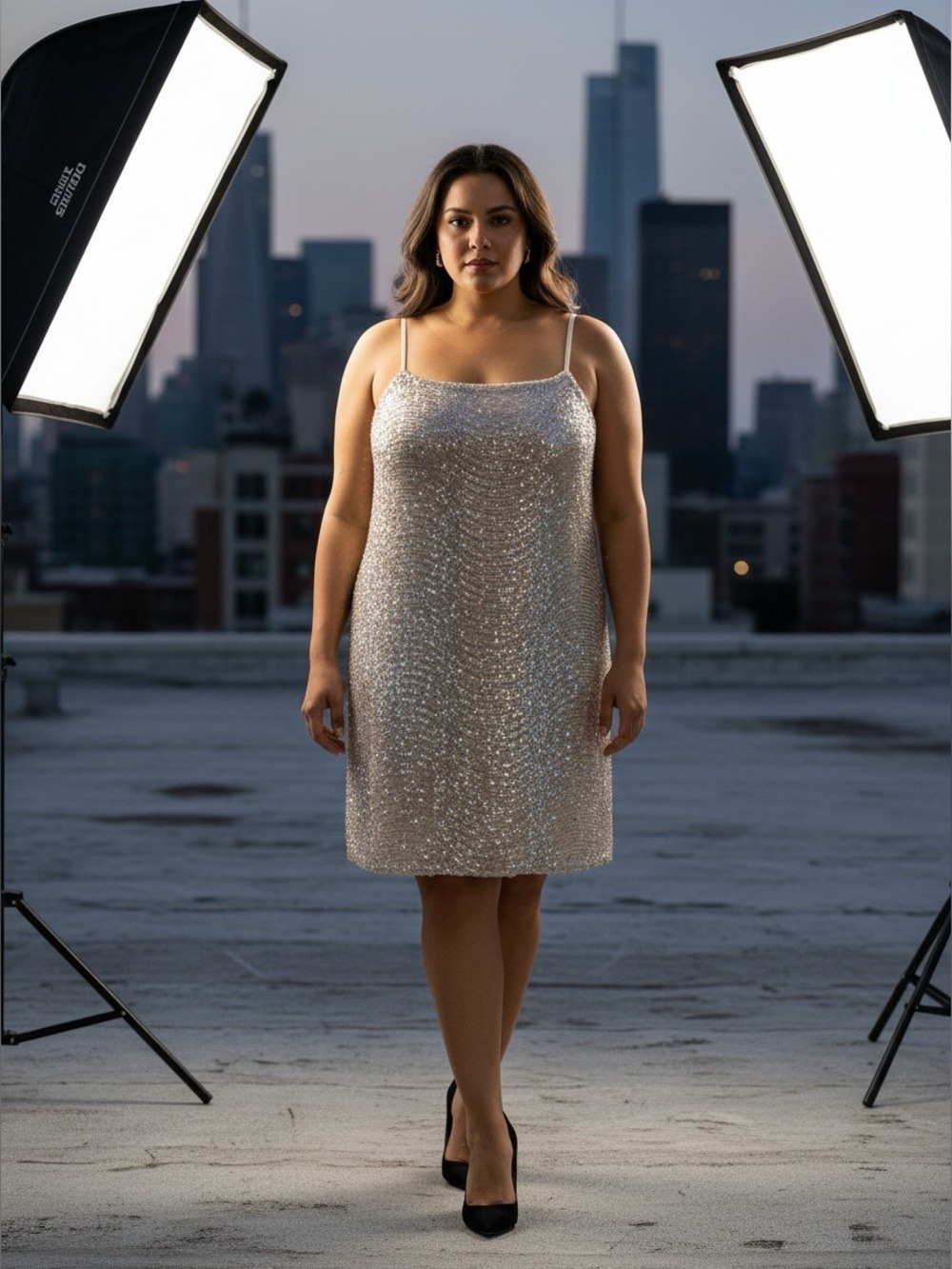Women's Andree By Unit Dress Size 1X Beige Sequin